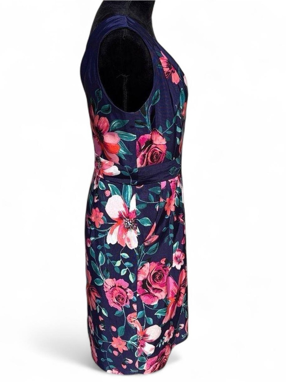 Eliza J Navy One-Shoulder Floral Dress with Pink Blooms - Picture 3 of 8